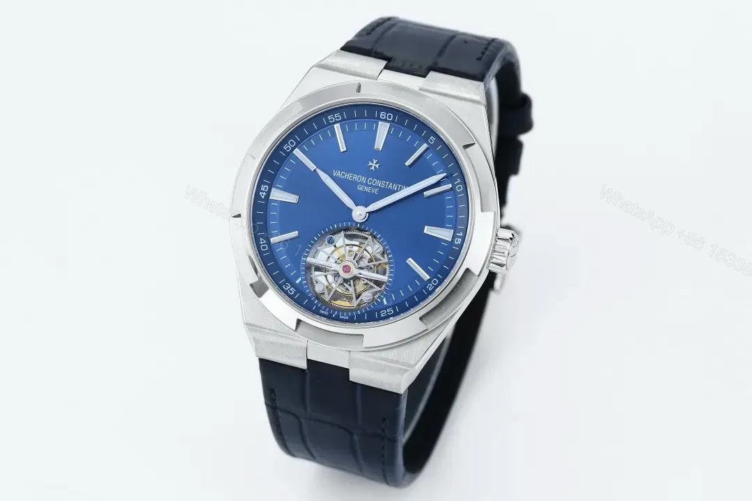 View 2 of PPF Factory Vacheron Constantin Overseas Tourbillon Steel Watch – Blue Dial, Stainless Steel Case, Black Leather Strap