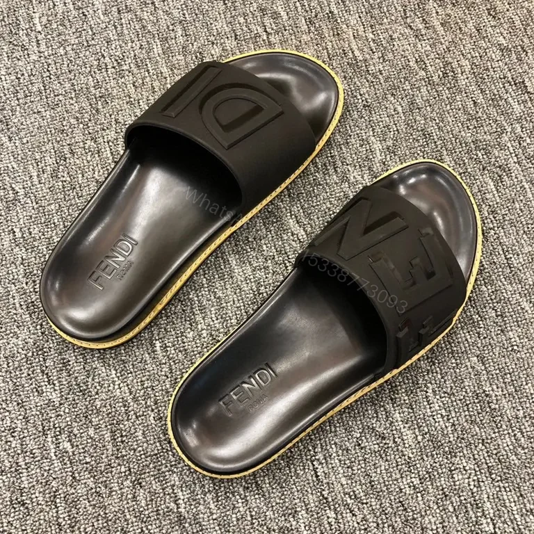 View 8 of Bold Minimalist Slides with Signature Fendi Touch - Black Leather Slide