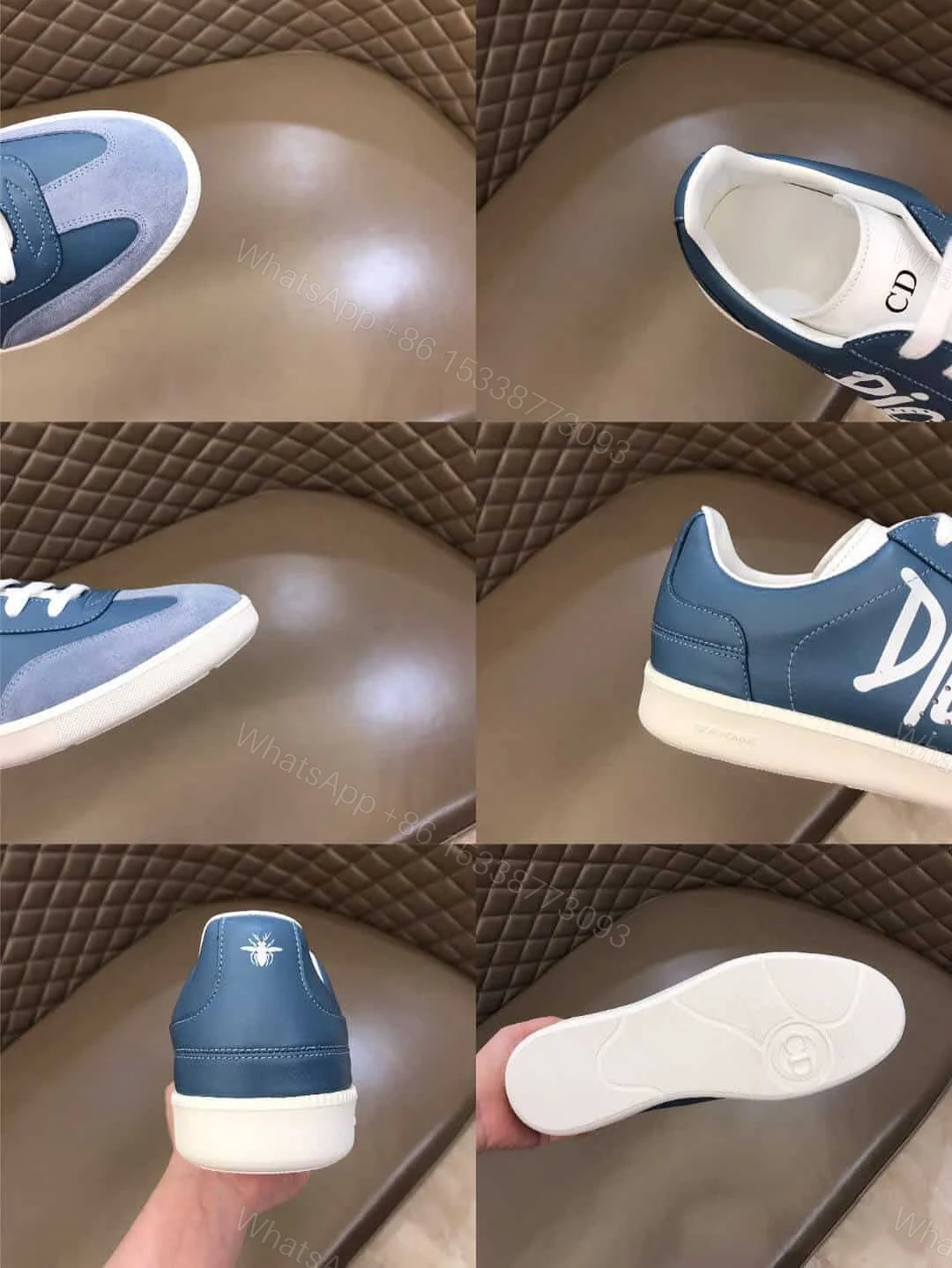 View 10 of DIOR B01 SNEAKER BLUE SMOOTH CALFSKIN AND SUEDE WITH DIOR AND SHAWN SIGNATURE – CD57
