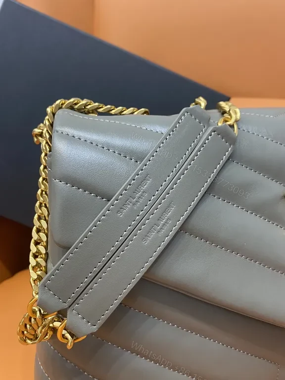 View 8 of Chevron Grey Leather Bag â€” MatelassÃ©, Gold YSL Hardware, Envelope Style