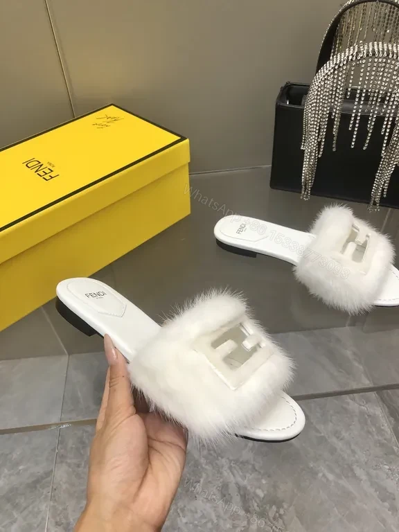 View 5 of White Faux-Fur Rim Slide Sandals: Luxury Comfort, Minimalist Chic