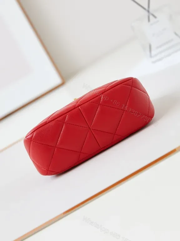 View 4 of Red Quilted Crossbody with Chain-Detail Strap - Luxe Compact Bag