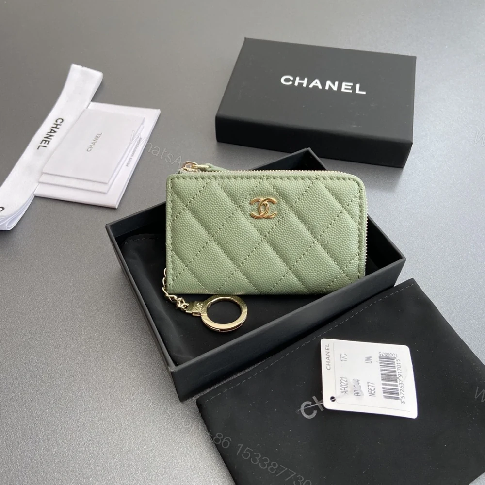 高仿Chanel*AP0223零錢包綠色魚子醬金扣免檢版 — view 1