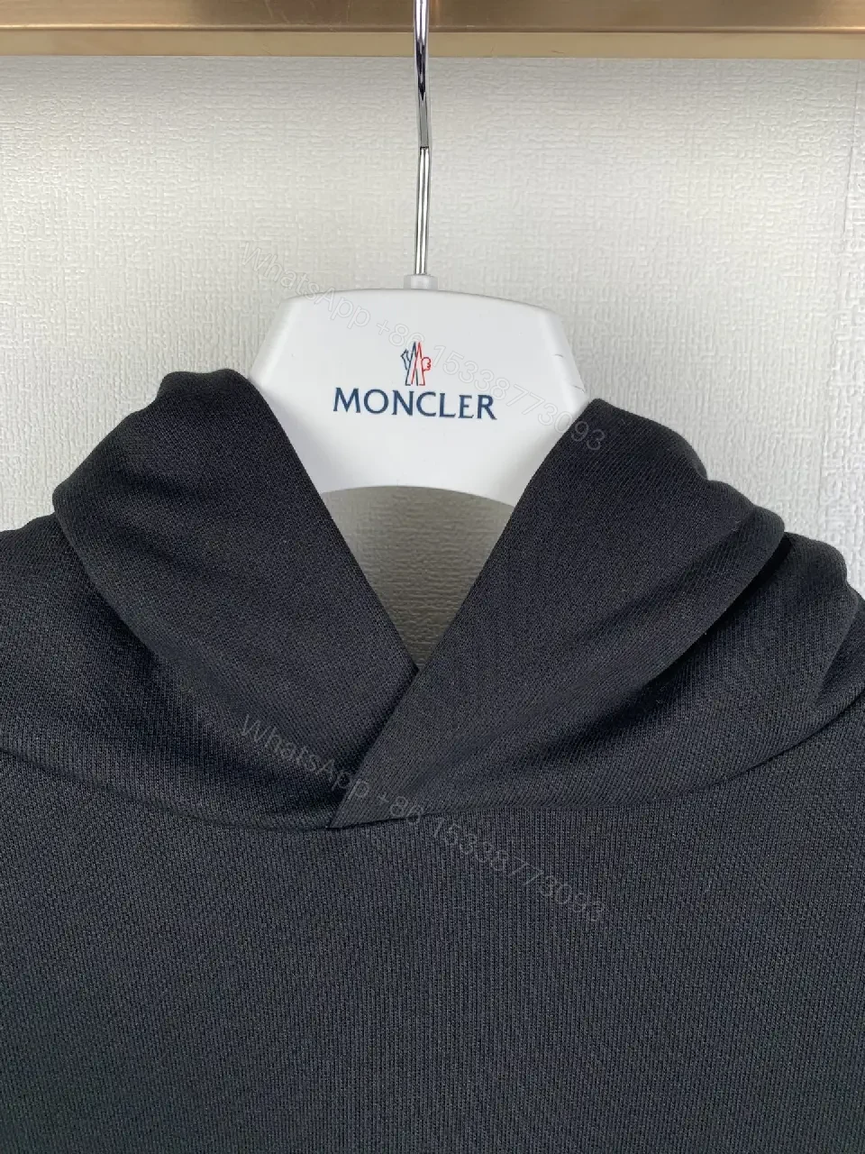 View 4 of Black Premium Minimalist Hoodie with Discrete Moncler Badge - Luxury Everyday Wear