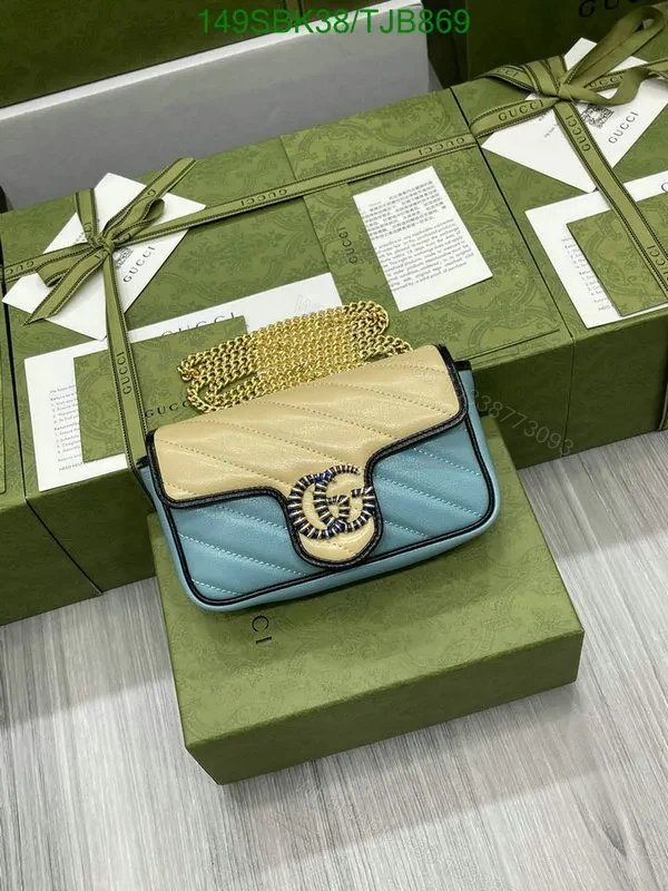 View 21 of Gucci Blue and Red GG Marmont Mini Leather Shoulder Bag featuring Textured Torchon Double G AS474