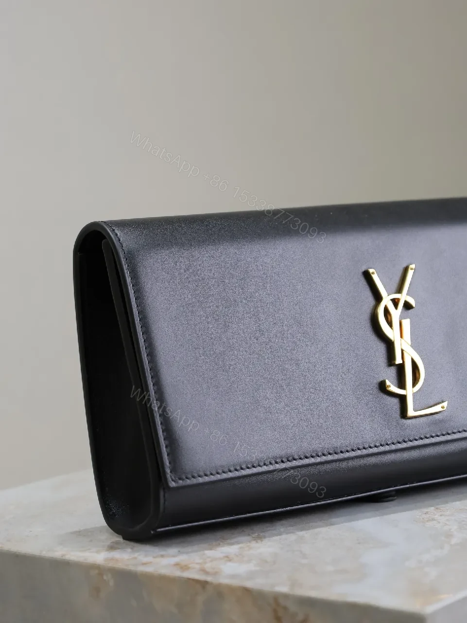 View 3 of Compact Leather Wallet Clutch with Monogram Accent