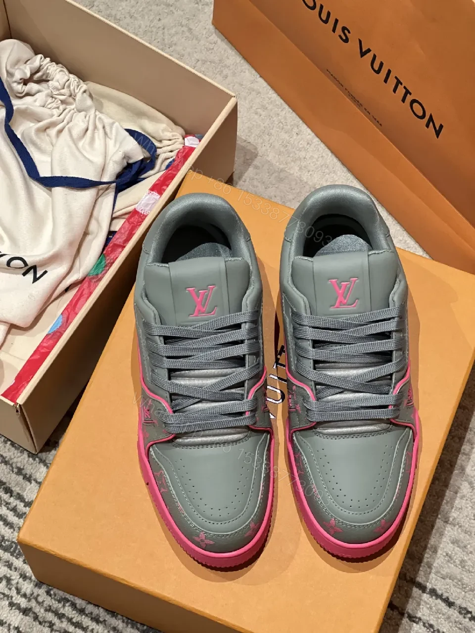 View 3 of Gray & Pink Luxe Sneakers, Premium, High-Top, Cushioned Comfort