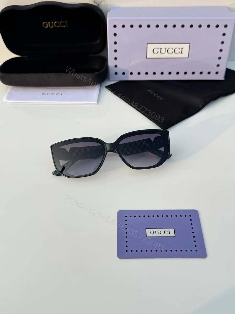 View 2 of First Copy Gucci Square Sunglasses Black Frame Gradient Grey Lens