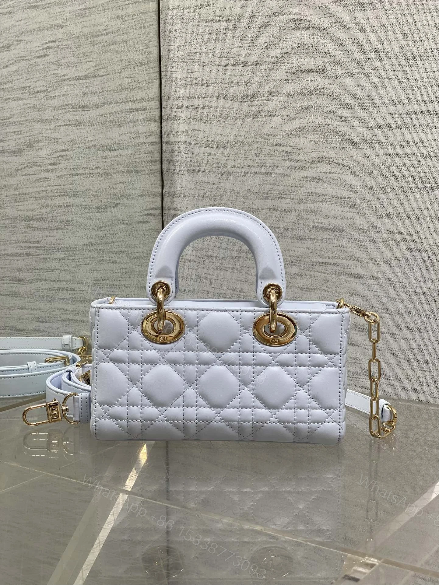 View 2 of DIOR SMALL LADY D‐JOY BAG 19 IN LIGHT BLUE GOLD HARDWARE