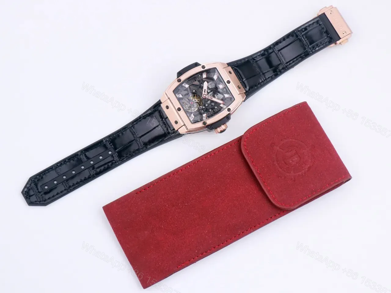 View 3 of Hublot Masterpiece Series 906 Rose Gold/Platinum Tourbillon Watch Black Leather Strap