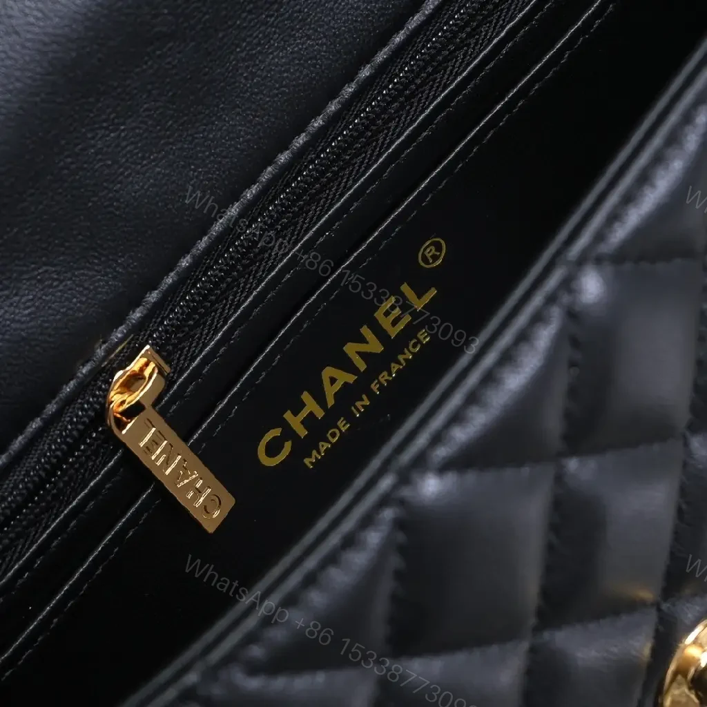 View 8 of Compact Black Quilted Leather Shoulder Bag with Chain