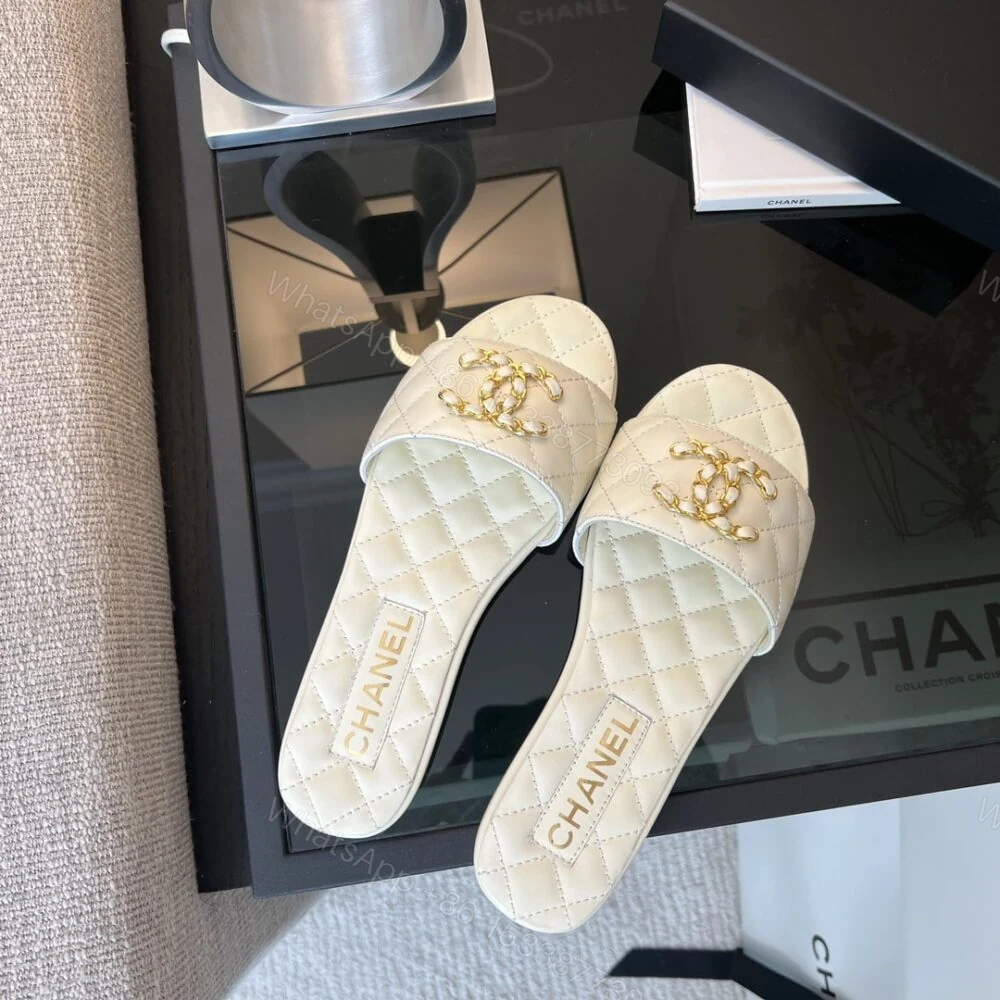 View 4 of Chanel 23P Quilted CC Chain Mule Sandal White