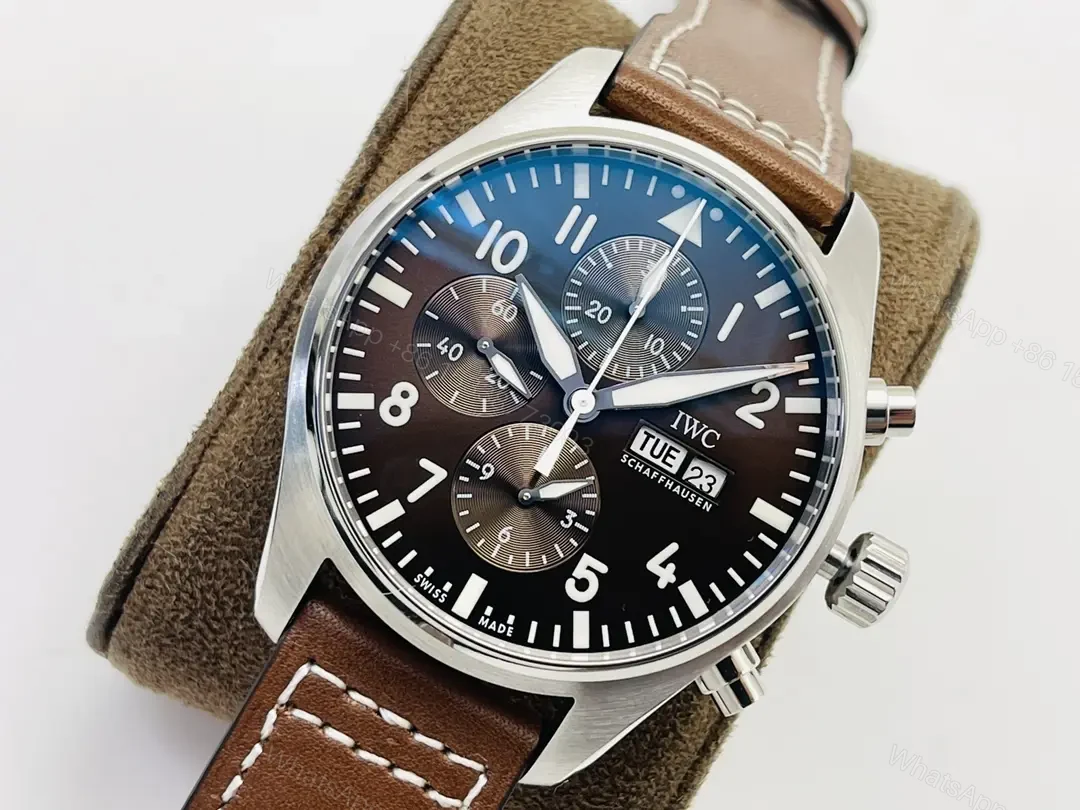 View 3 of IWC Brown Strap Pilot Chronograph Black Blue Dial Ultimate 43MM IWC-PILOT-CHR-BLBK43