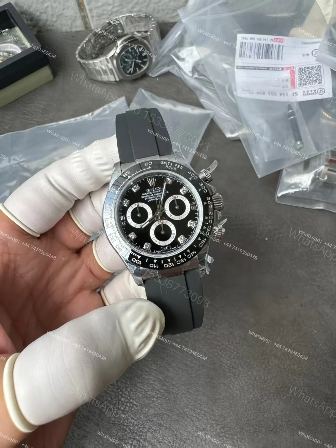 View 3 of Rolex Daytona Replica Watch – M116519LN-0025 Black Diamond Dial 1:1 Super Clone 4130