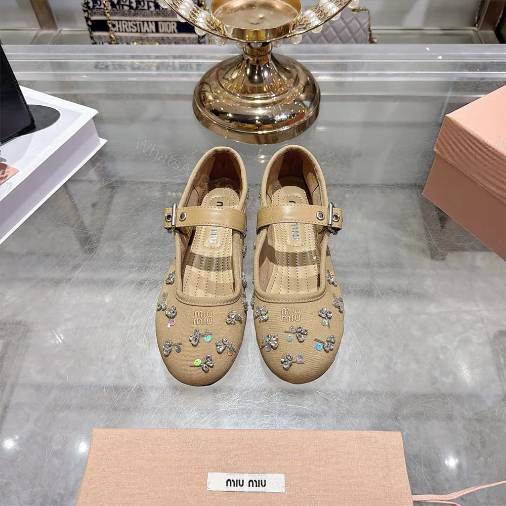 View 3 of MIUMIU Embroidered drill ballerinas 785575