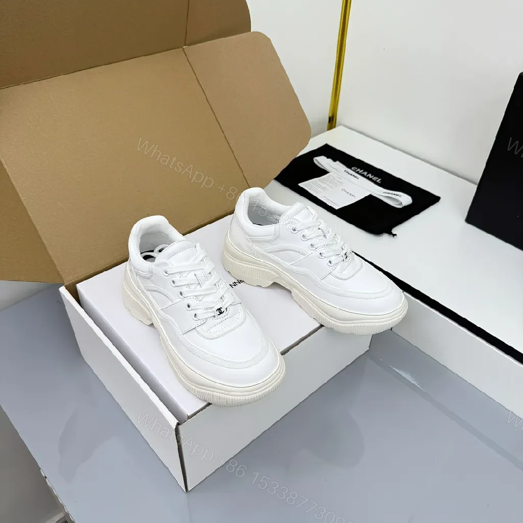White Leather Chunky-Sole Sneakers + Cushioned Comfort + Sneakers — view 1