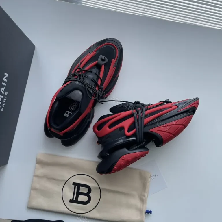 View 7 of Bold Balmain-Influenced High-Tops: Black & Red Luxury Sneakers