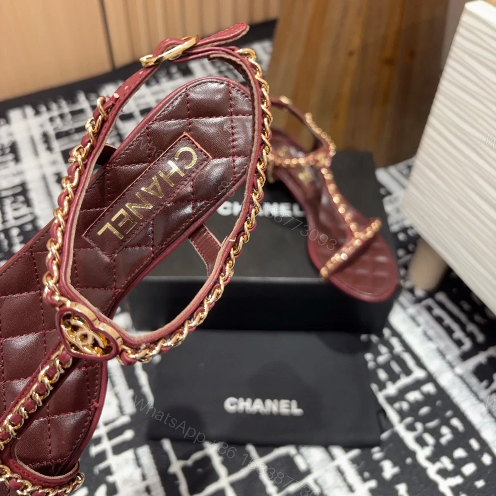 View 5 of 高仿Chanel*25C系列G36122A小羊皮中踭涼鞋紅色5CM免檢版