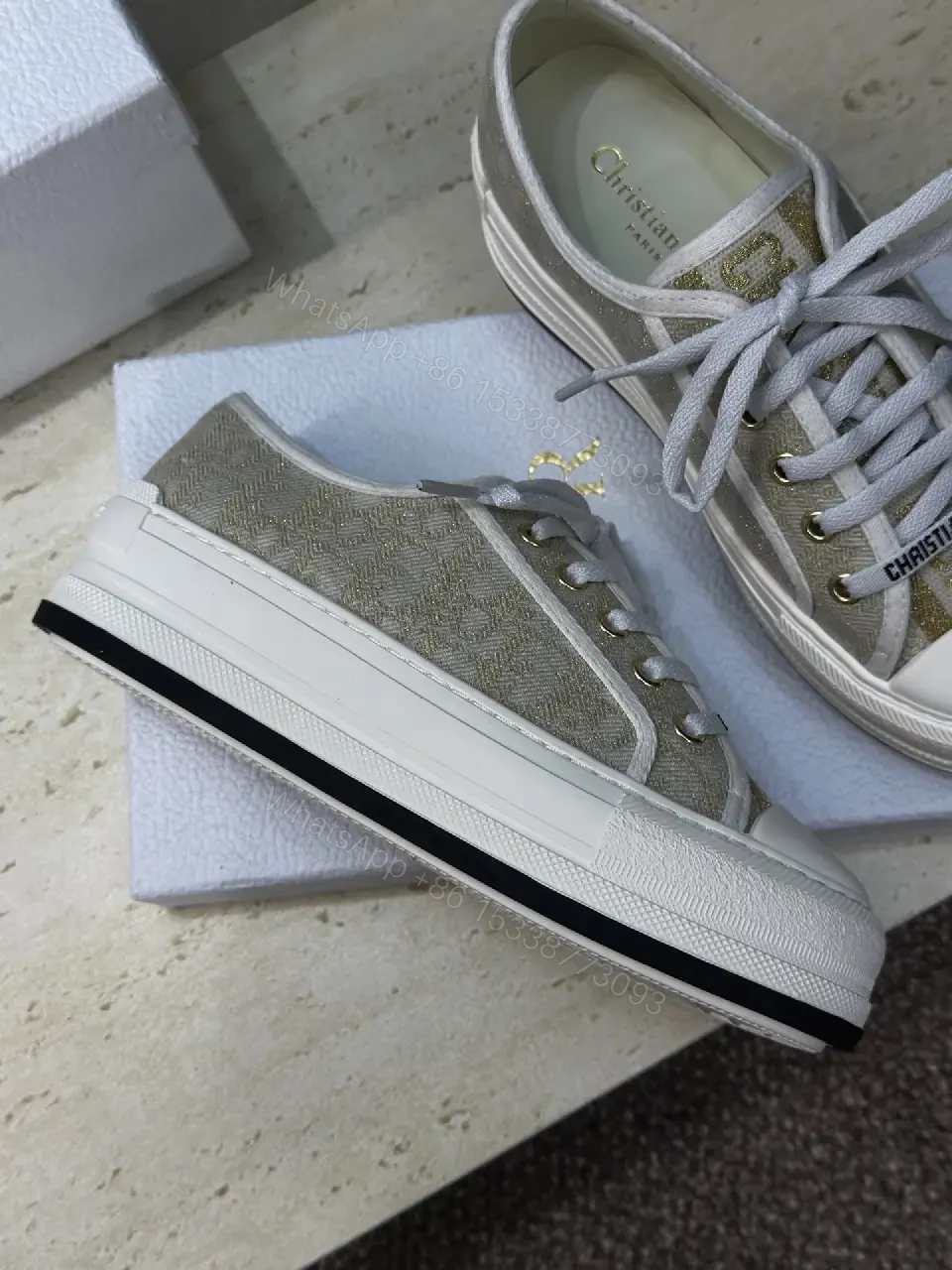 View 3 of Beige Denim Sneakers with White Toe Cap, Lightweight Forever Fashion
