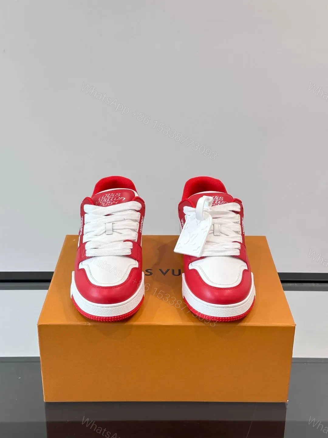 View 2 of LV Men Red White Leather Sneakers