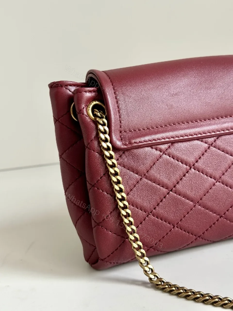 View 9 of Richly Textured Burgundy Leather Bag, Compact, Quilted Crossbody