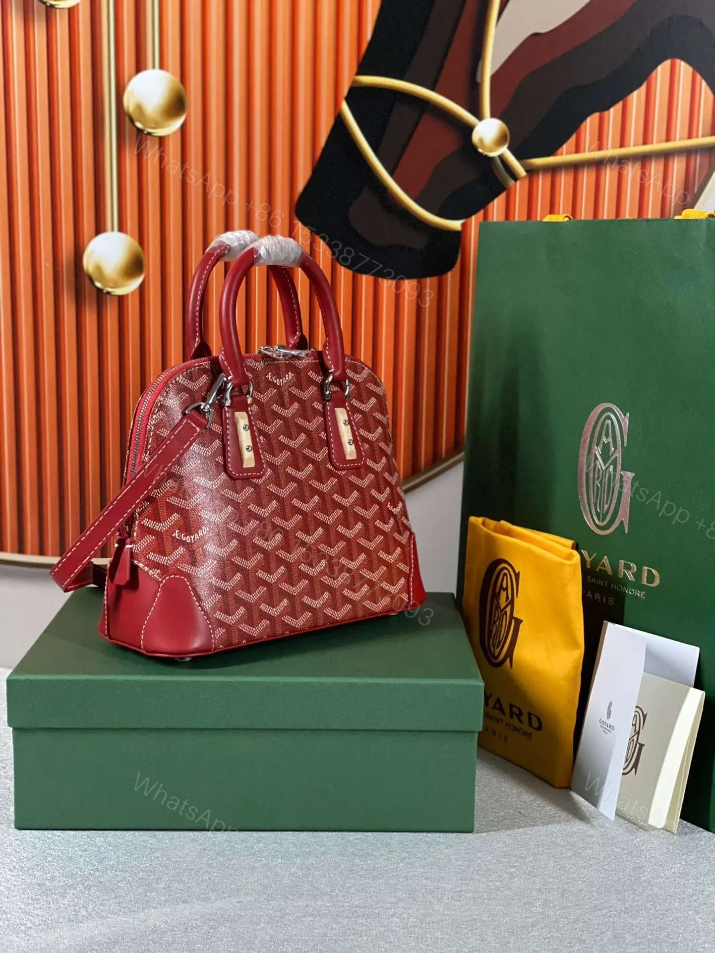 View 6 of Goyard Alma Vedome Red Super Quality Handbag With Fabric Wrapped Leather Strap 24cm