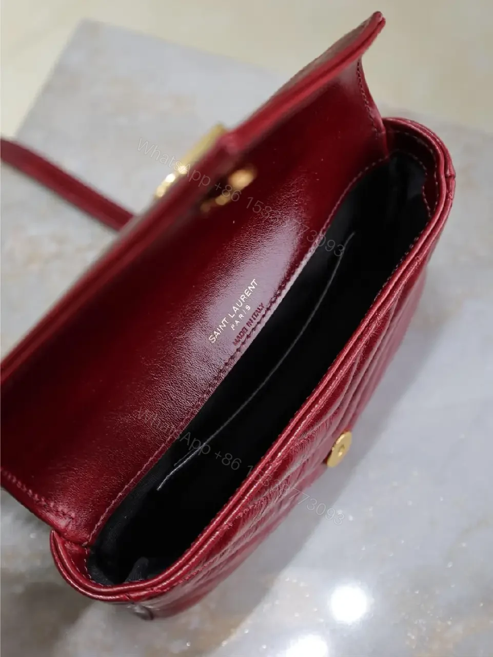 View 8 of Burgundy Quilted Crossbody Bag: Gold Hardware, Structured Style