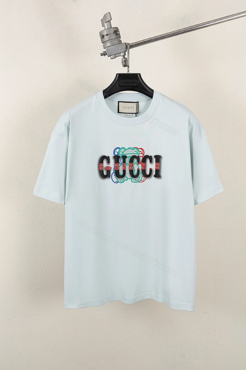 Gucci高仿短袖T恤 薄荷藍 LOGO疊層刺繡設計 夏季人氣款 — view 1
