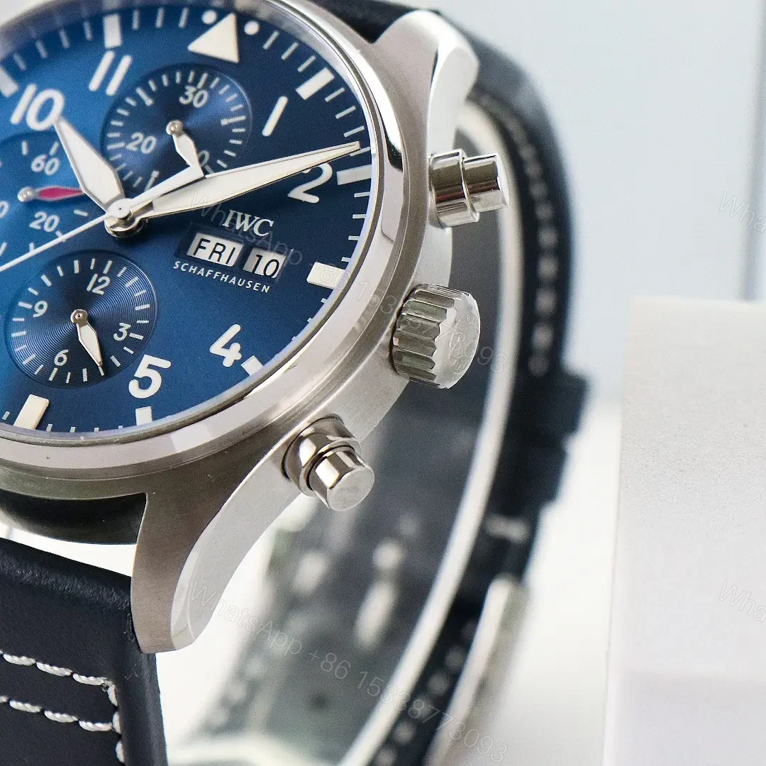 View 6 of IWC Pilot Chronograph Watch Blue Dial Black Leather Strap Ultimate 43MM IW3780031