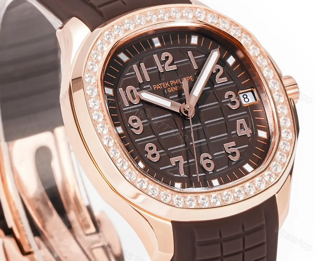 View 3 of Patek Philippe Aquanaut Luce 5268 Series Rose Gold Watch with Diamond Bezel Brown Dial and Rubber Strap