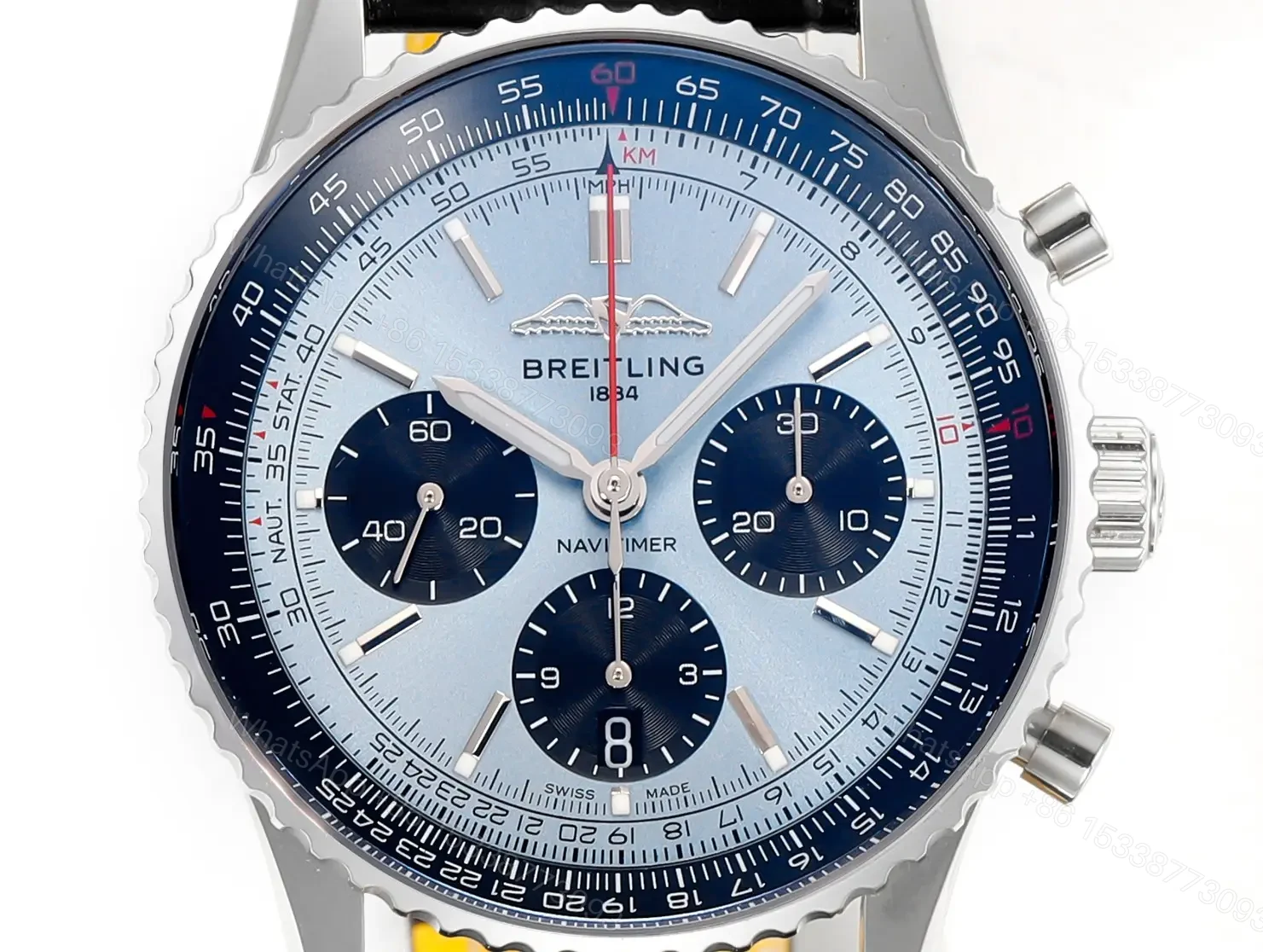View 2 of Super Clone Breitling Navitimer B01 Ice Blue Leather Strap 43MM Premium AB0138241C1P1