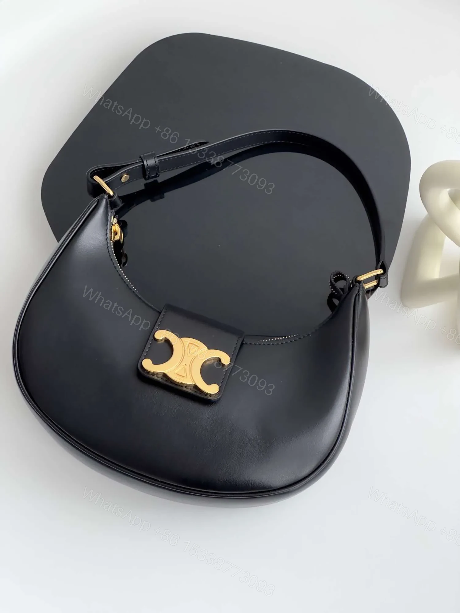 View 7 of Celine Triomphe Curved Black Matte Leather 23x14x7cm