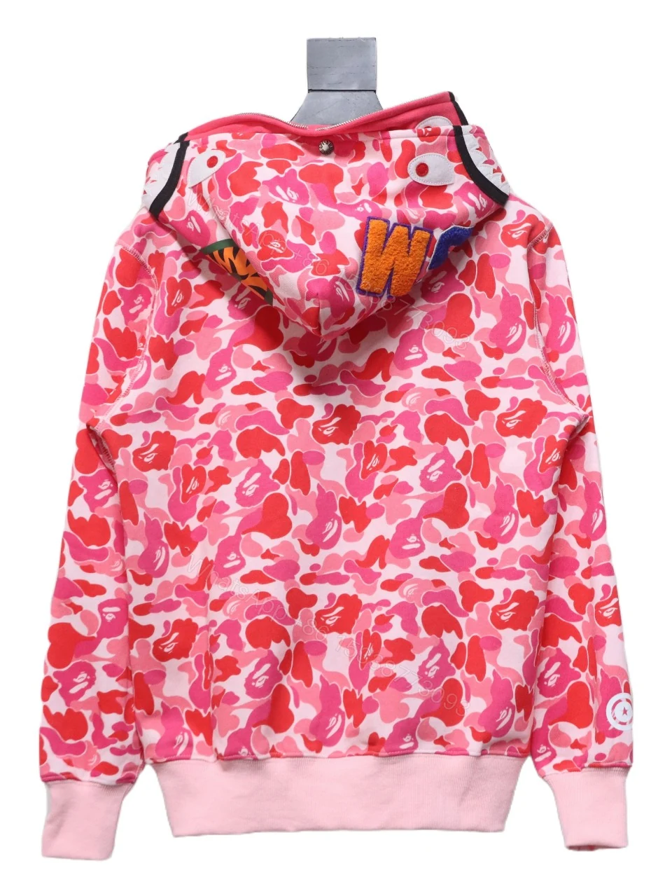 BAPE Shark's Head Tiger Zipper Camo Double Hoodie Pink — view 2