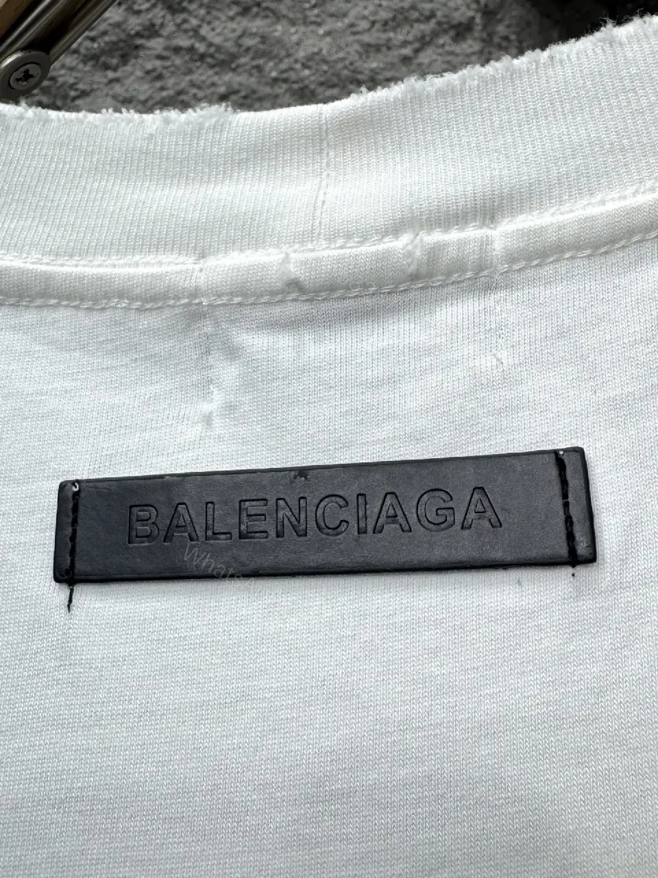 View 6 of White Cotton Crew-Neck T-shirt: Psychological Balenciaga Print
