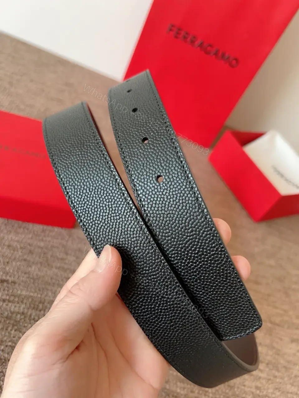 View 4 of Two-Tone Leather Belt with Interlock Buckle – Luxury Everyday Style