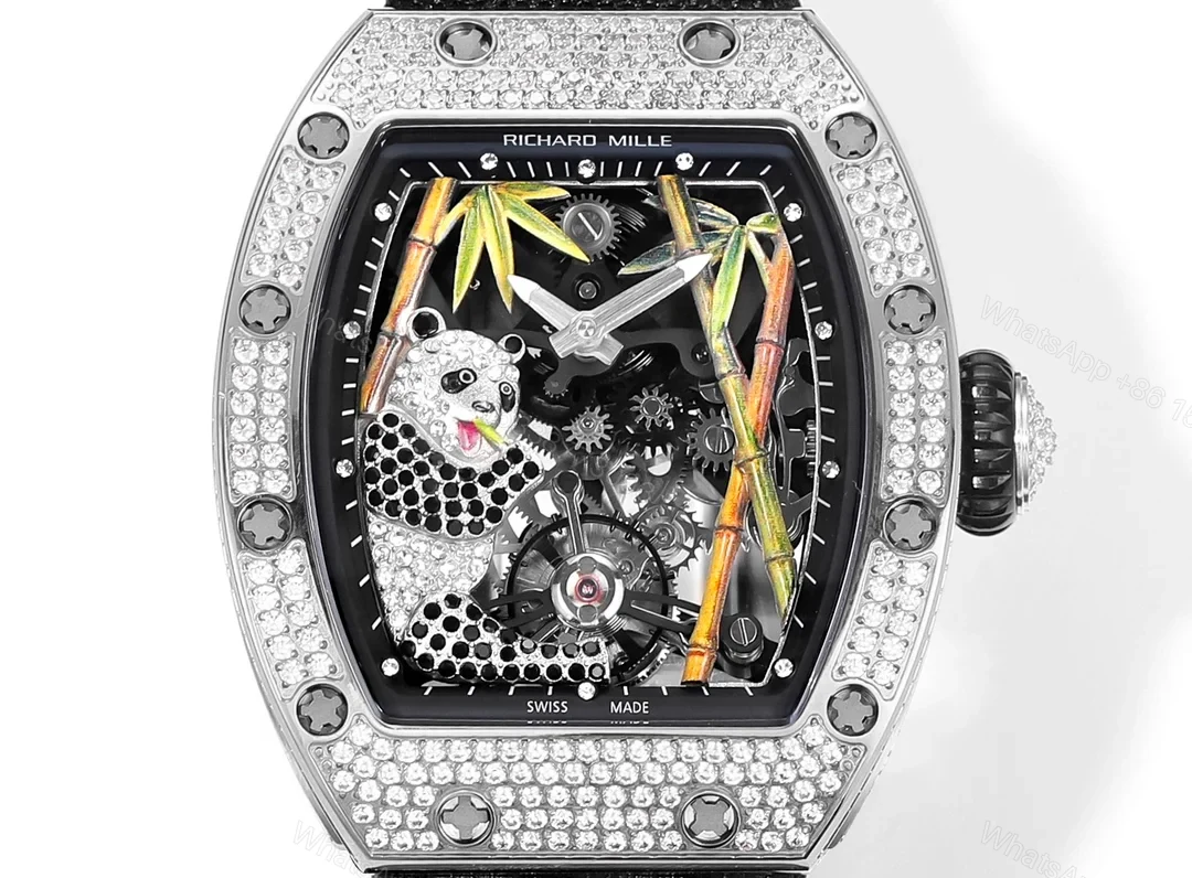 View 6 of Richard Mille RM26-01 Panda Tourbillon Watch National Treasure Panda Full Diamond Skeleton Dial 18K White Gold Art Mechanical Edition RM26-01-PND-NTG