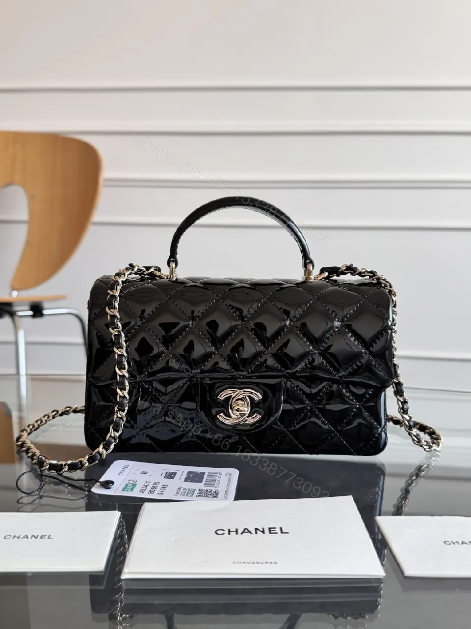 Black Velvet Quilted Bag - Chanel-Inspired Flap Handbag — view 1