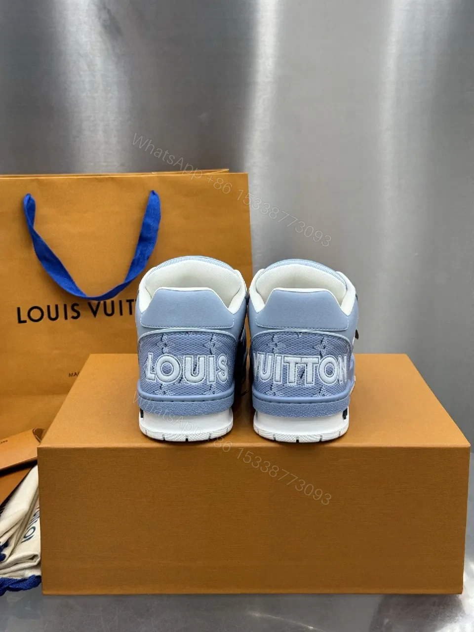 View 3 of Light-Blue Luxe High-Tops: Designer-Inspired Comfort Sneakers