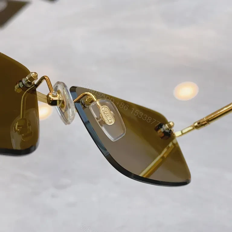 View 3 of Gold-Tone Wayfarer Rimless Sunglasses â€” Luxury Versace-Style, UV400 Protection