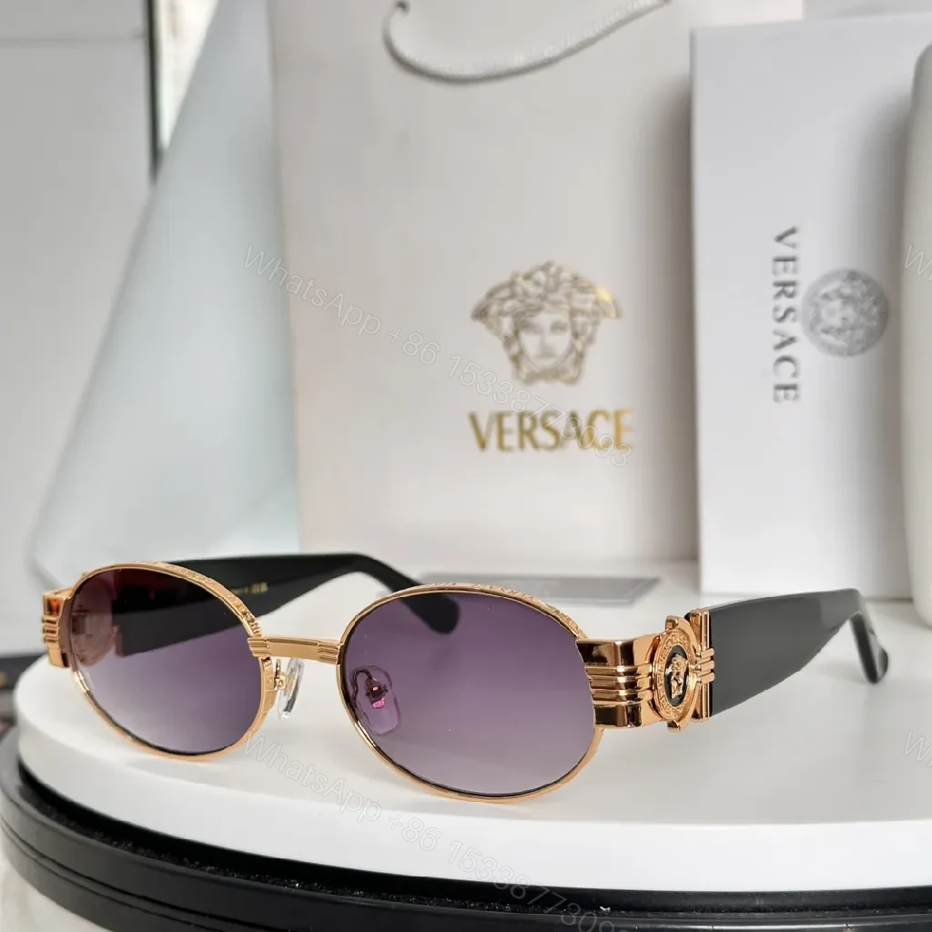View 2 of Rose-Gold Round Sunglasses with Embellished Intrecciato Frames