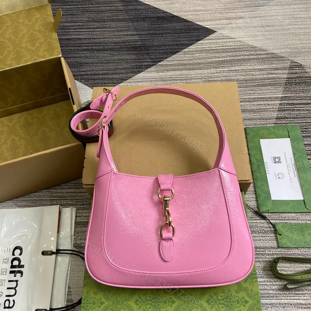 JACKIE SMALL SHOULDER BAG 27 IN PINK CRACKED LACQUER GOLD HARDWARE — view 1