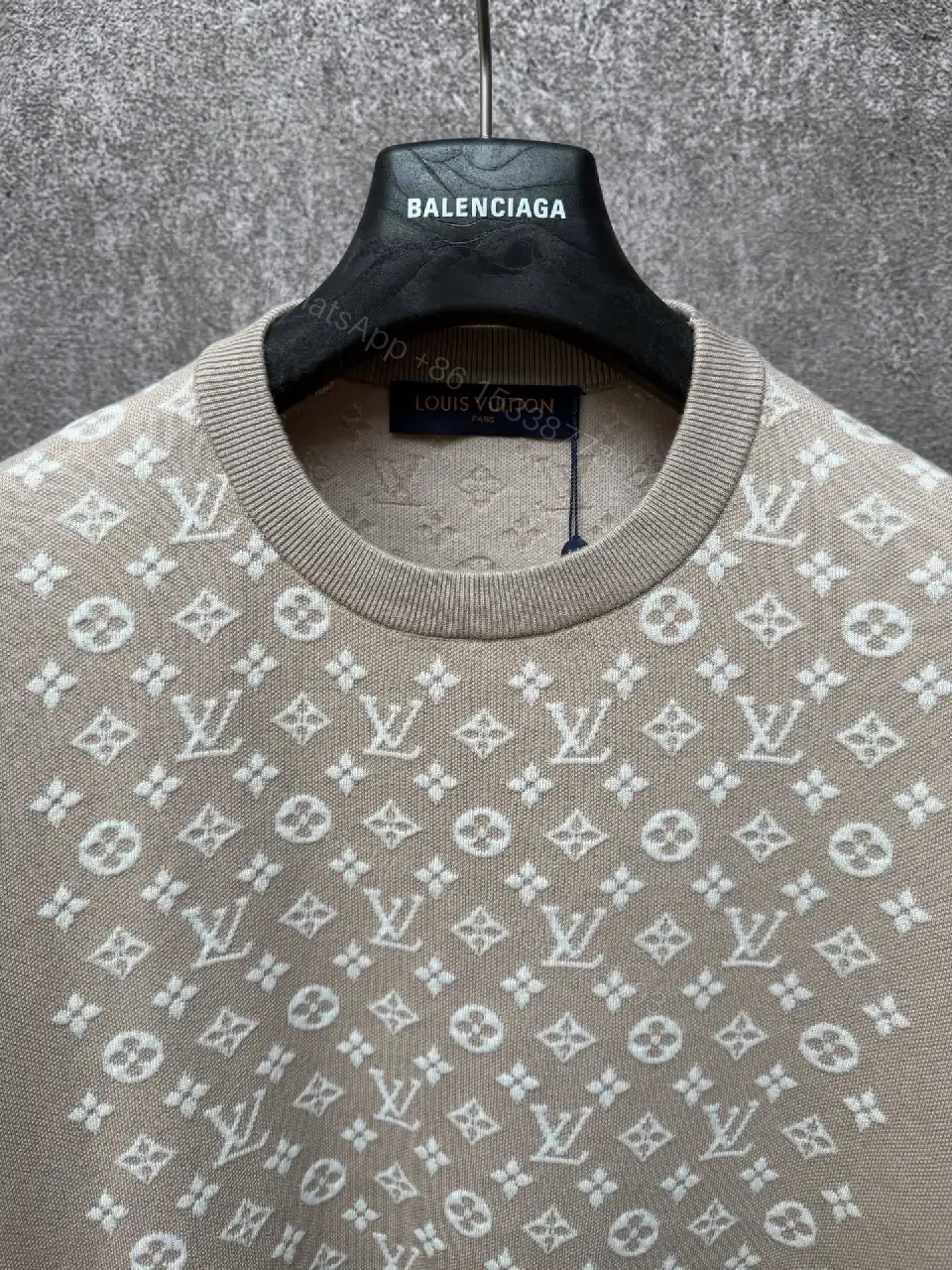 View 12 of Beige Monogram Knit Tee: Subtle Luxury Shirt