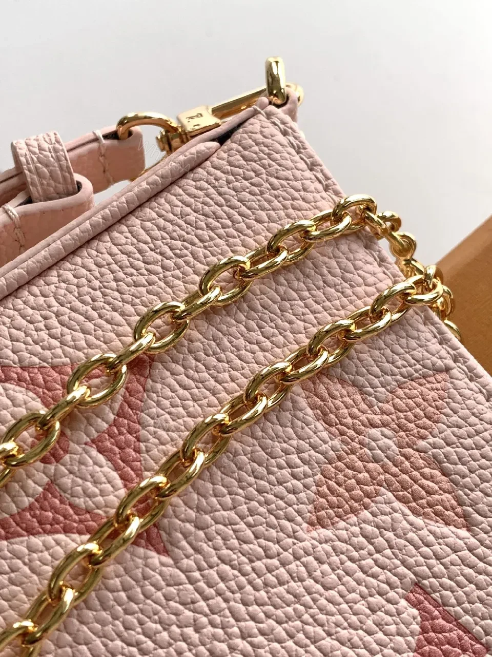 View 3 of Pink Textured Mini Crossbody: Chain Detail, Luxe Casual Style