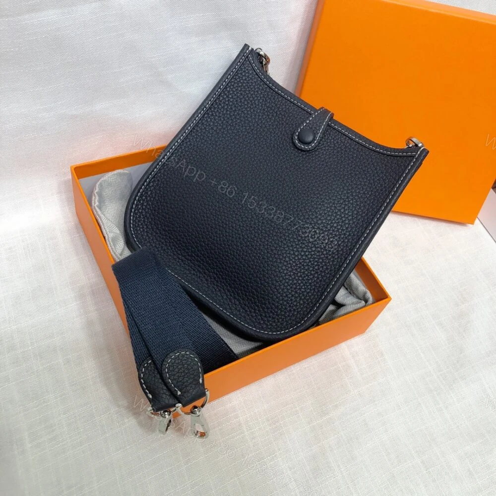 View 3 of Hermes Mini Evelyne Bag Blue Nuit 17cm