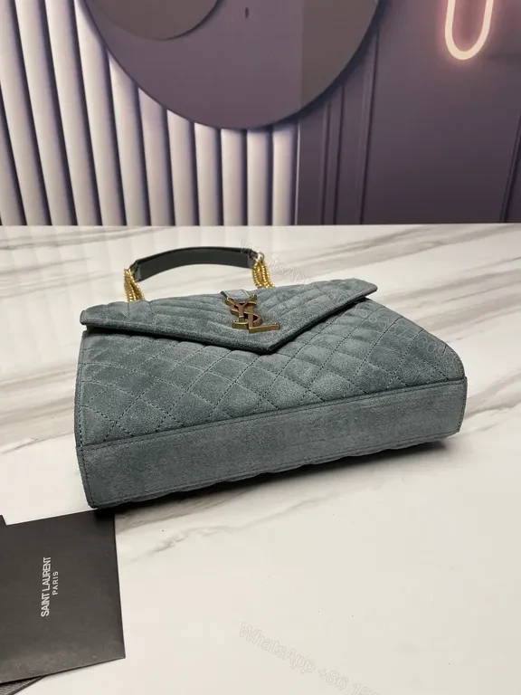 View 2 of Chevron-Quilted Suede Shoulder Bag with Gold YSL Hardware