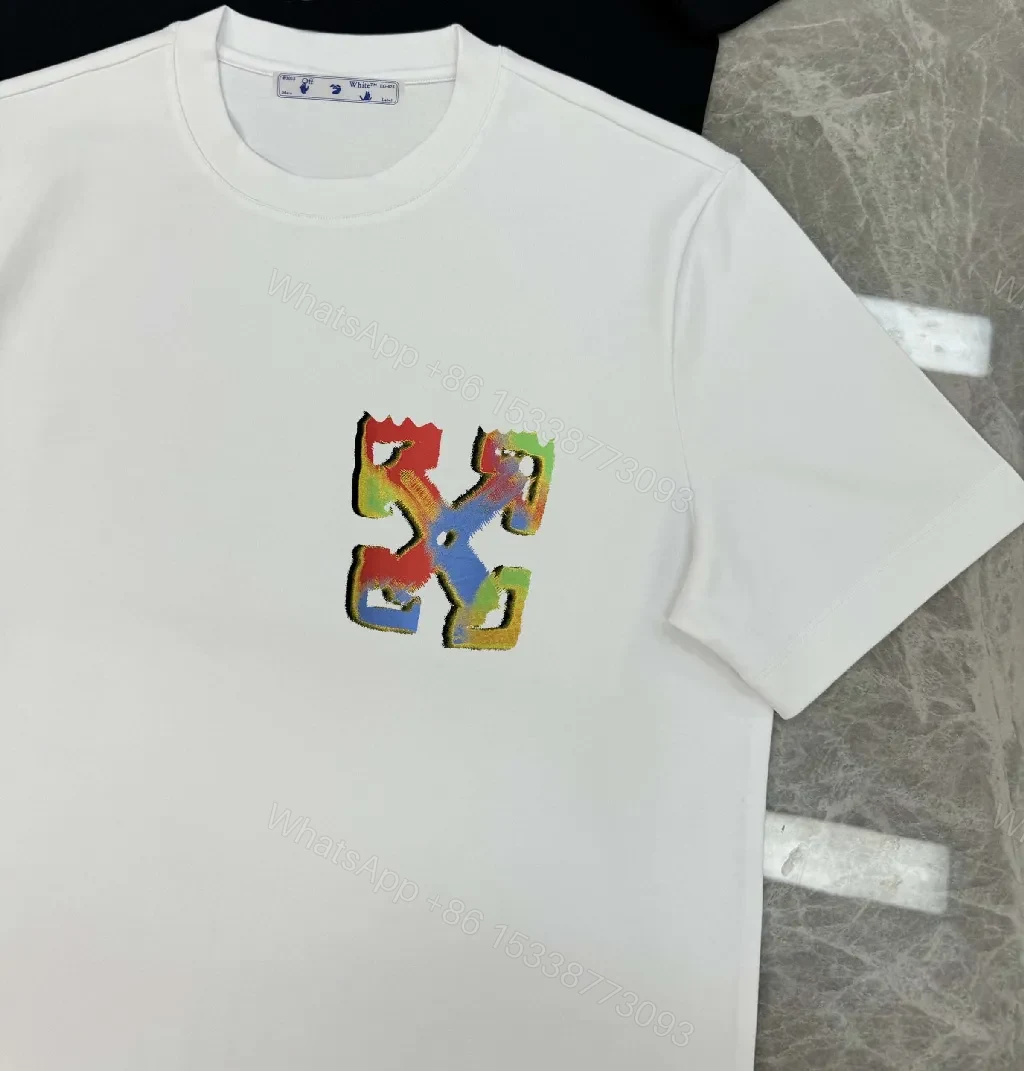 View 10 of Multicolor Off-White Logo Graphic Oversized Tee, Premium Cotton