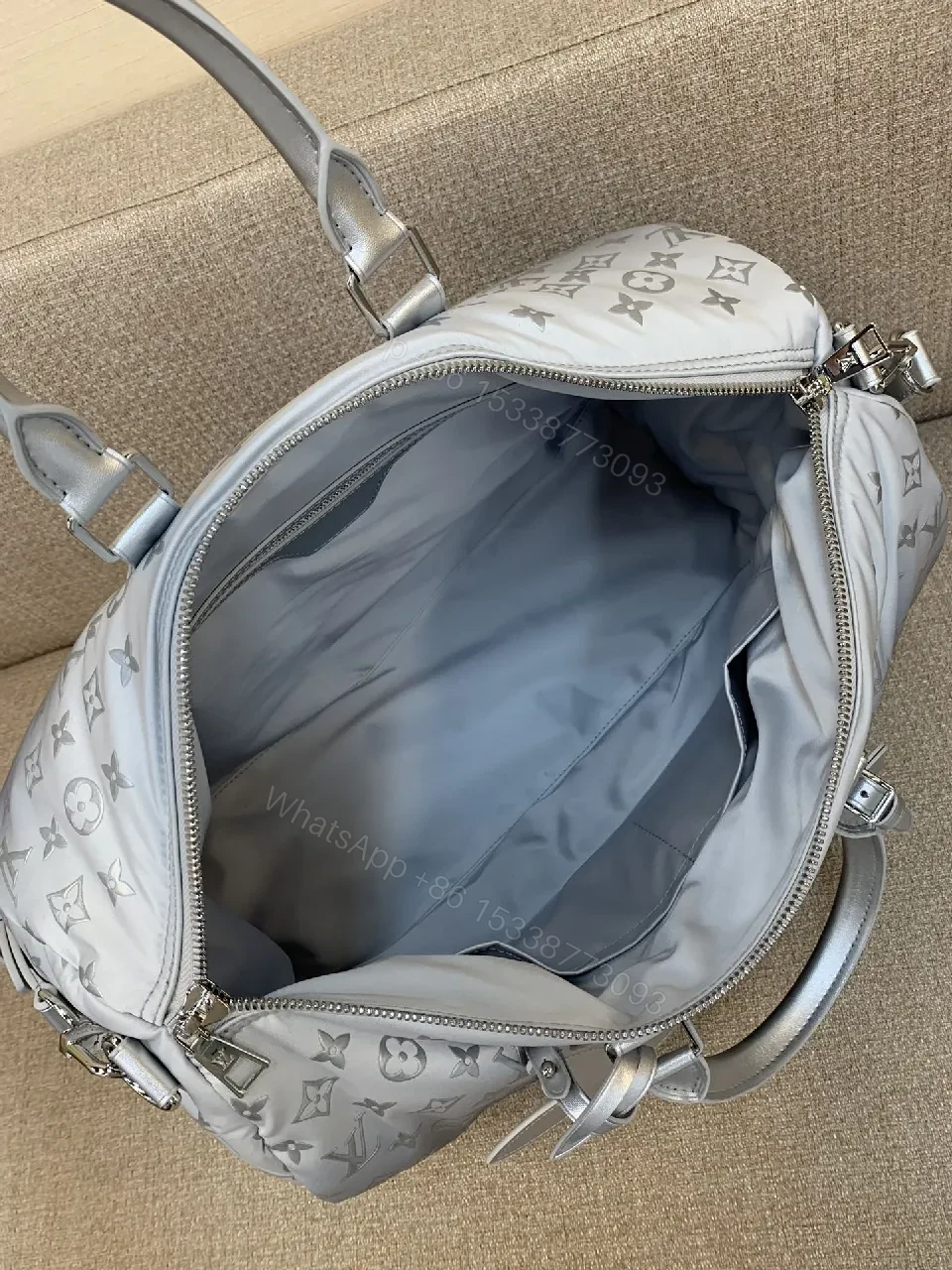 View 5 of Gradient Monogram Duffel: Suave Canvas, Floral Accent Bag