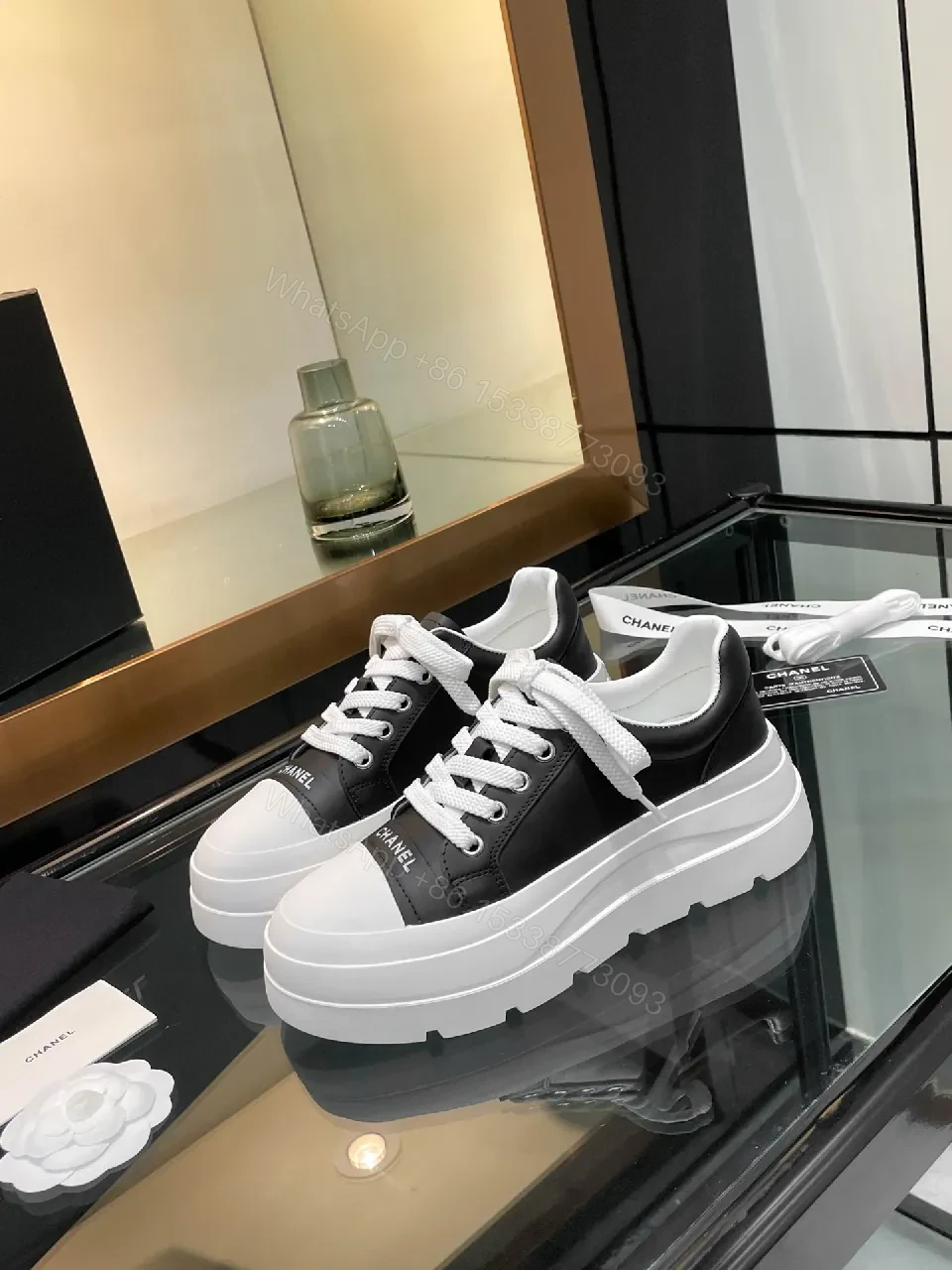 View 4 of Lux Black-White Leather Chunky-Sole Sneakers, Modern Comfort