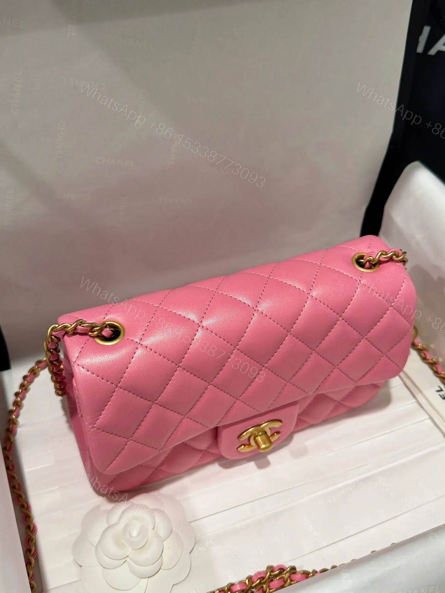View 6 of Chanel Classic Bell Bag Like Auth Handbags Bink Lock Gold Smooth Leather 20cm