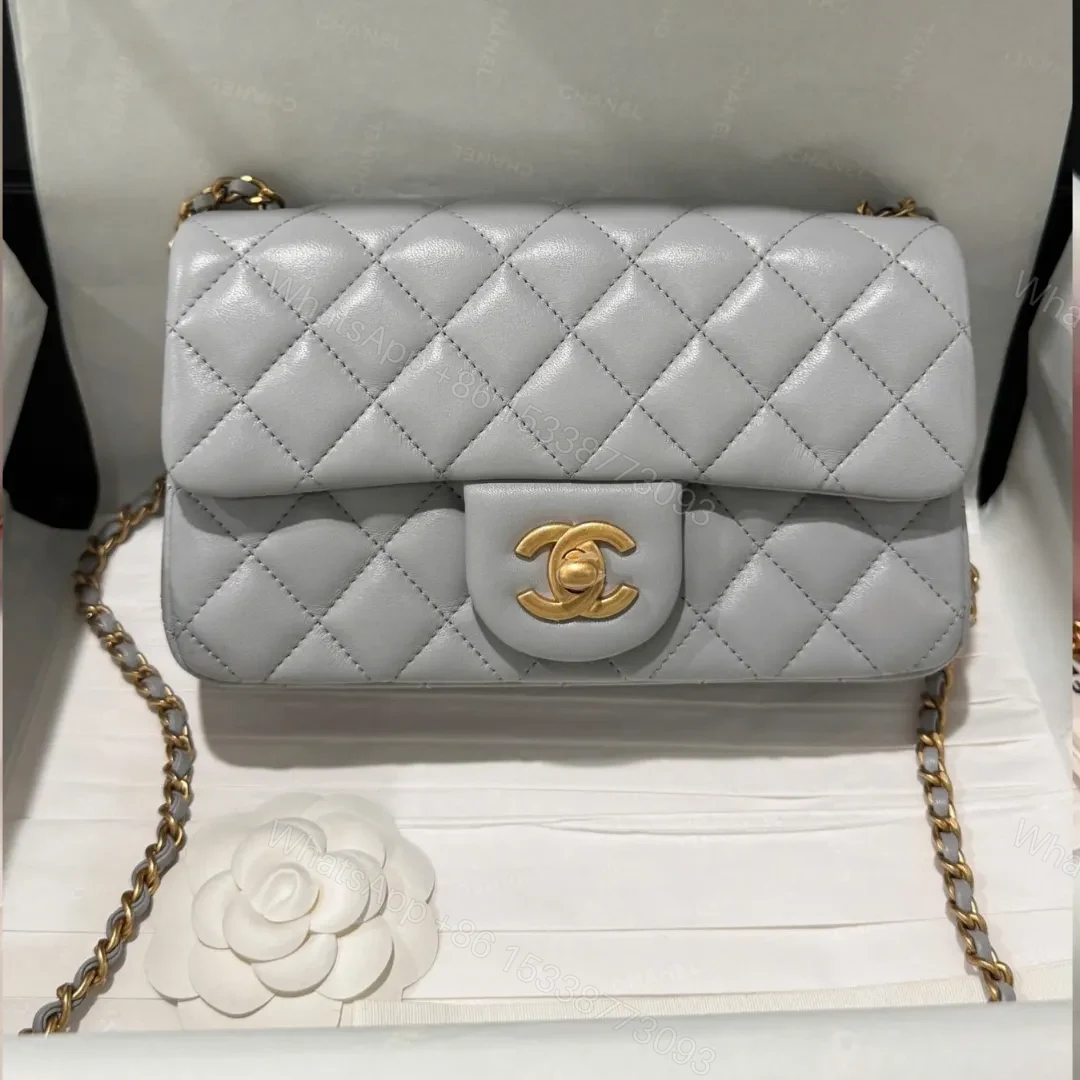 Chanel Classic Woman’s Smooth Leather Grey Like Auth Handbags 20cm — view 1